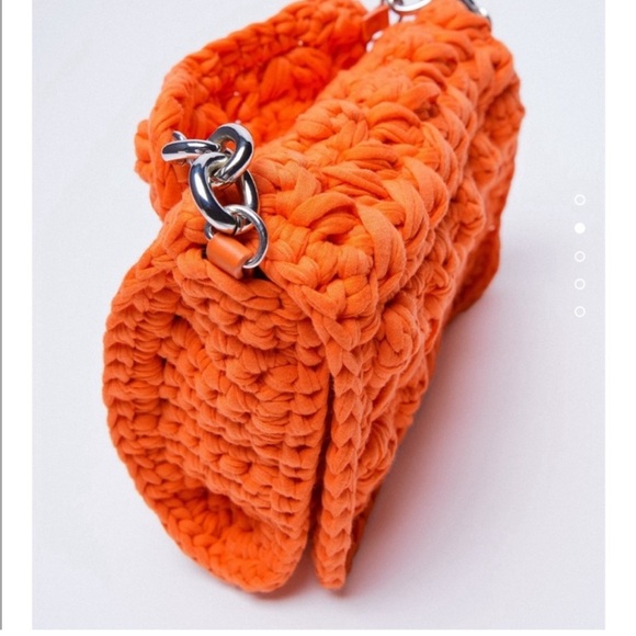 Zara Orange Fabric Woven Top Handle Bag - Picture 3 of 8